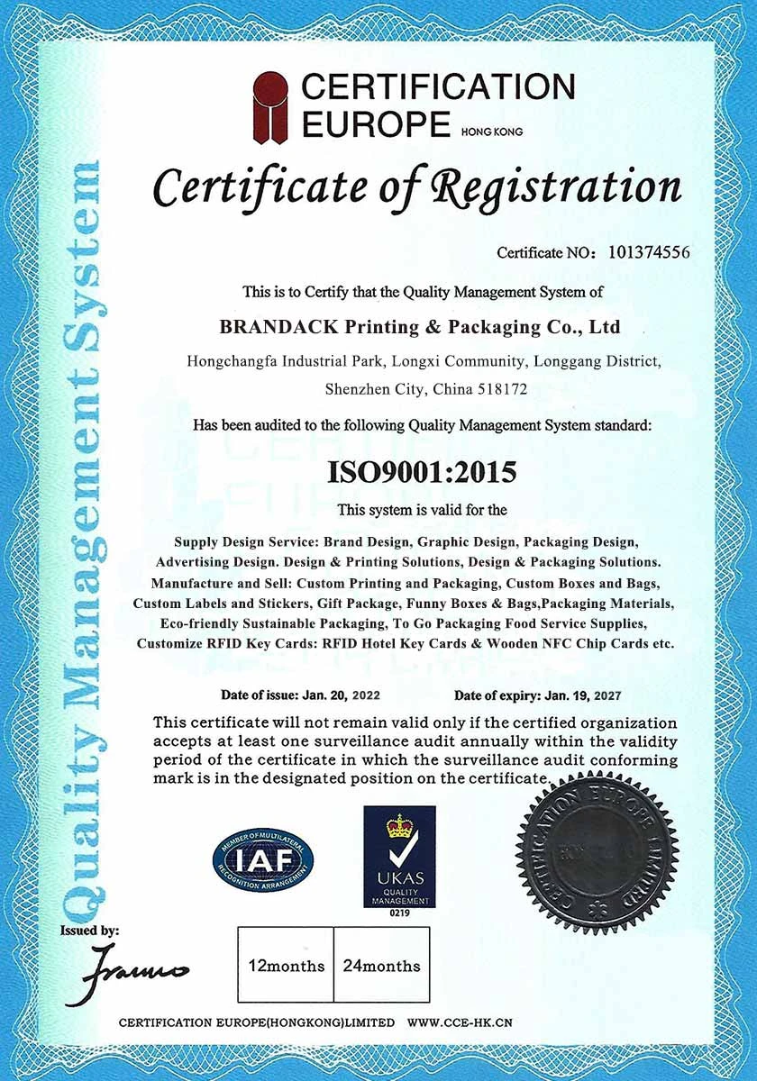 Giấy chứng nhận đăng k&yacute; hệ thống quản l&yacute; chất lượng ISO 9001:2015